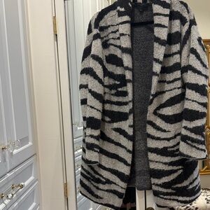 Cozy Zebra-Stripe Open Front Coatigan - Black & Gray
